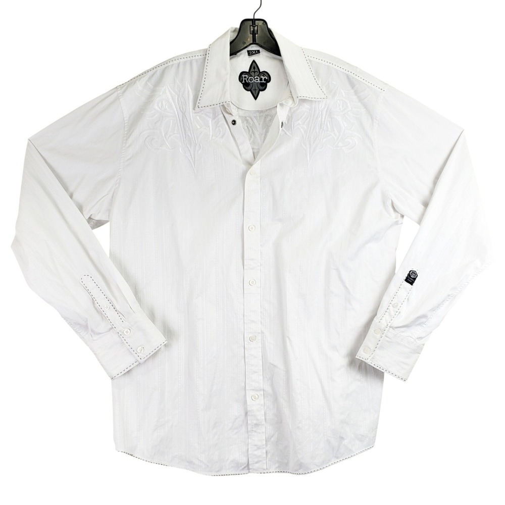 Roar Lavish II Button Down Shirt Mens 2XL White Embroidered Western Y2K